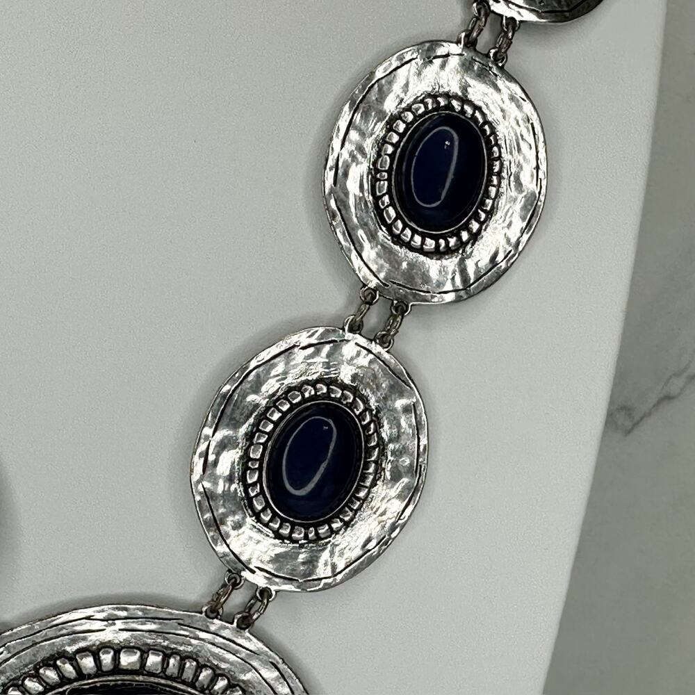 Chico's Blue Cabochon Silver Tone Disc Station Bib Necklace ✨ - Picture 8 of 11